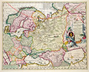 Kaart van Klein-Azië met Noorwegen, Zweden, Denemarken, Lapland, Polen, Turkije, Rusland en de regio Moskou, ca. 1626